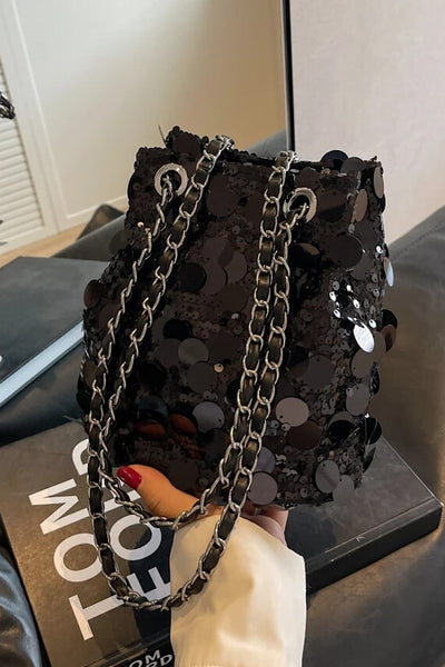 Allie Black Sequin Disc Bag