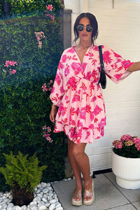 Ella Pink & Red Tropical Dress