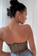 Laura Chocolate Brown Leather Corset Top