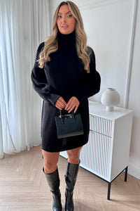 Sienna Black Balloon Sleeve Jumper Dress