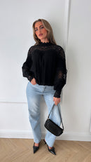 Zana Black Crochet Blouse