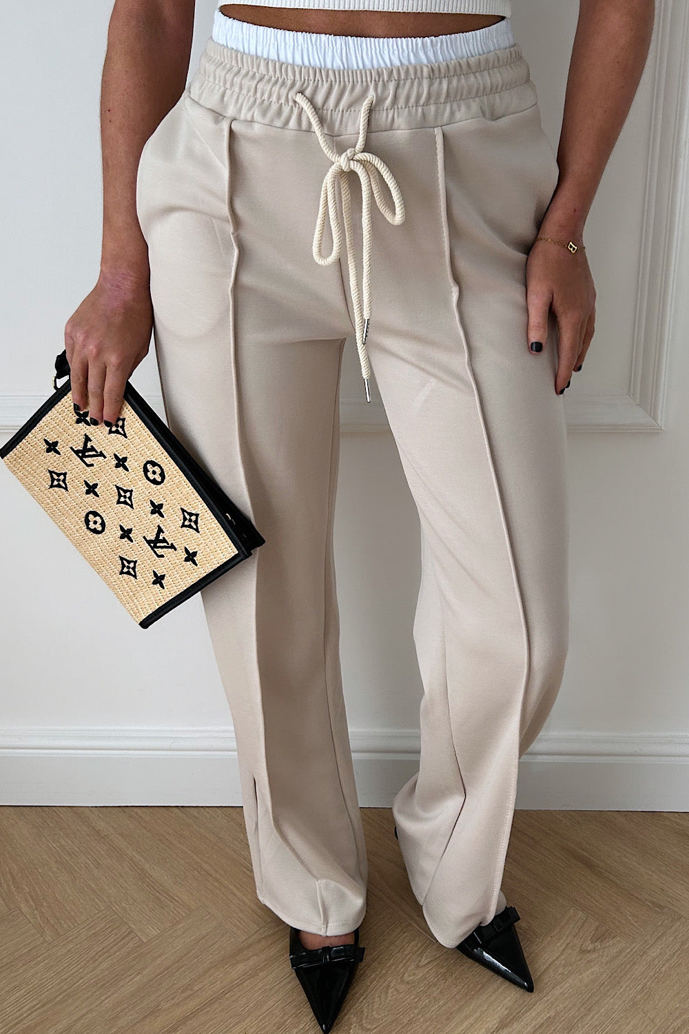 Beige Boxer Wide Leg Joggers