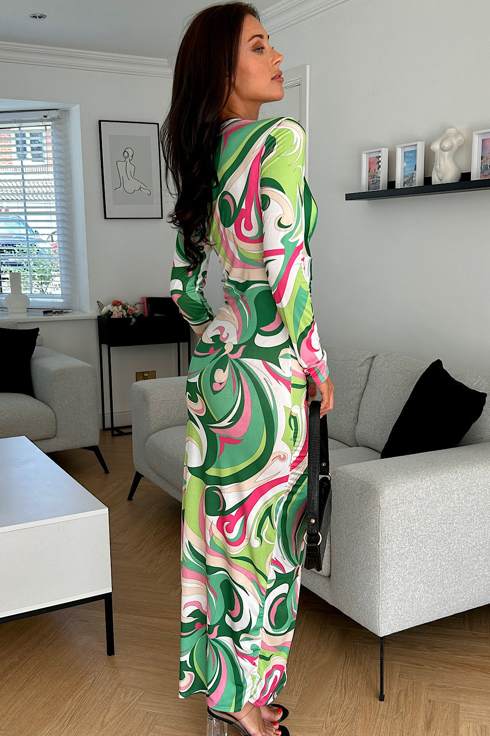 Raye Green Twist Split Front Maxi Dress