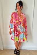 Vida Multi Paisley Button Smock Dress