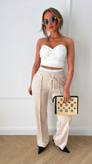 Beige Boxer Wide Leg Joggers