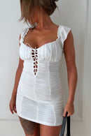 Lia White Ruched Bodycon Dress