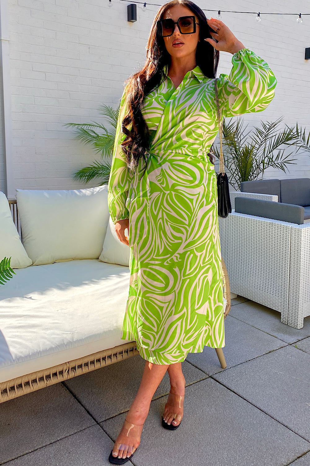 Green Zebra Print Wrap Maxi Dress