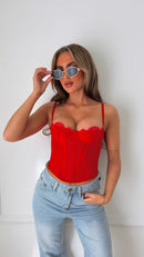 Myra White/Red Lace Corset Top