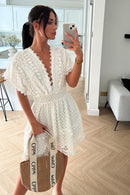 Millie White Lace Tassel V-Neck Dress