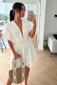 Millie White Lace Tassel V-Neck Dress
