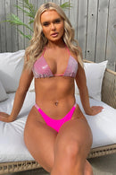 Pink Diamante Triangle Bikini