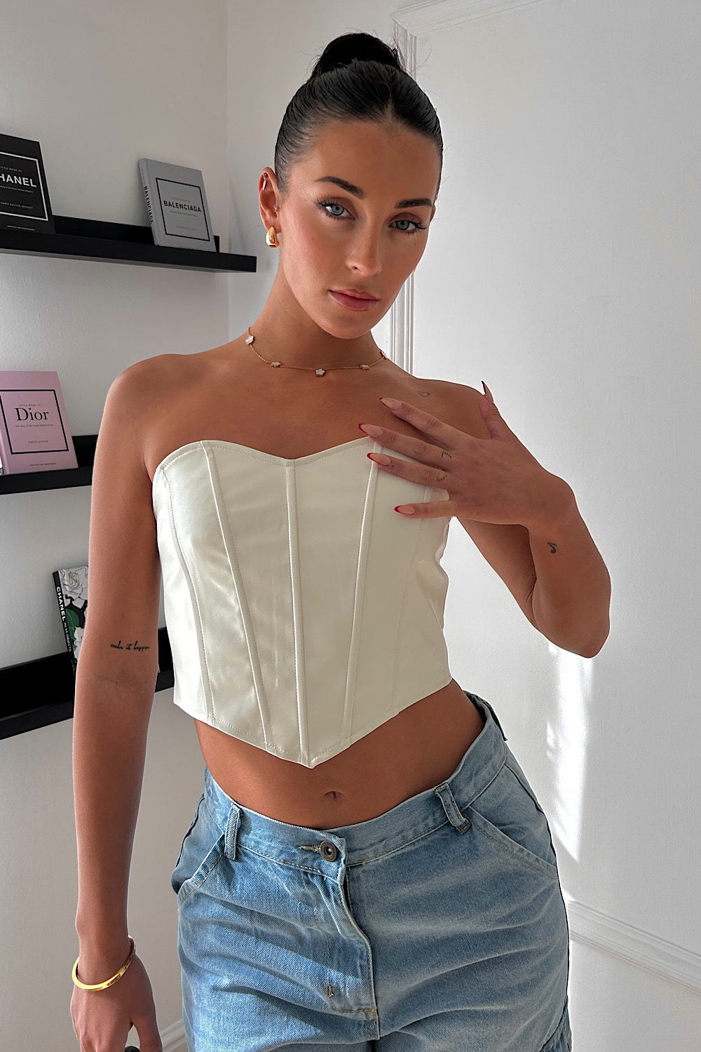Laura White Leather Corset Top