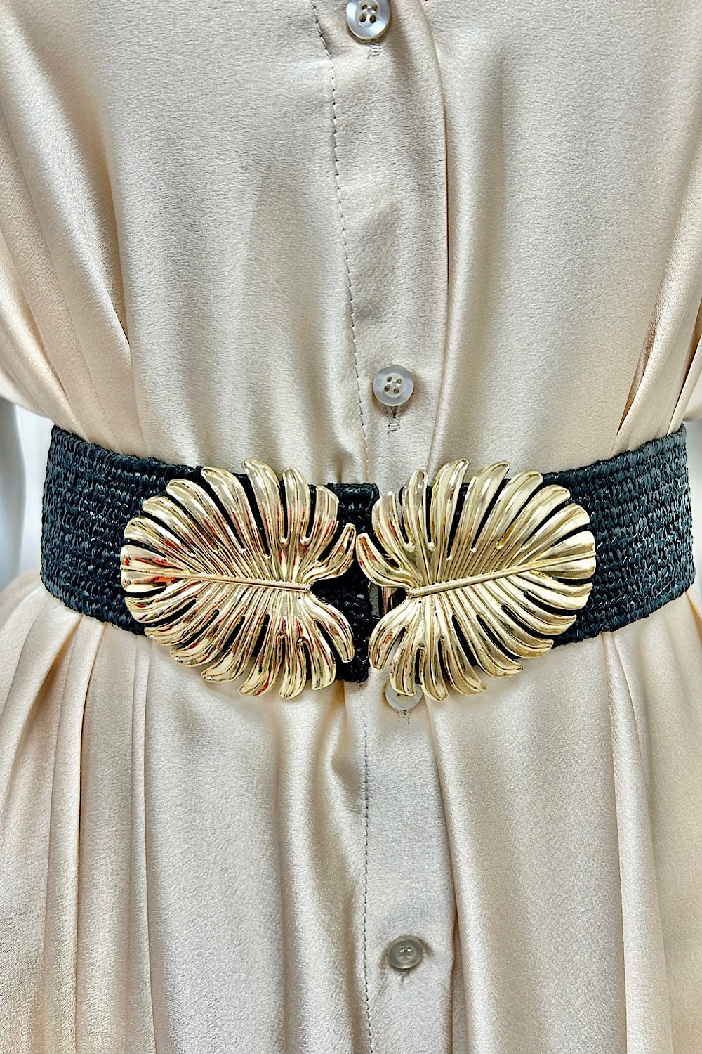 Pia Black Rattan Gold Leaf Belt