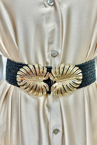 Pia Black Rattan Gold Leaf Belt