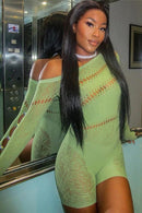 Robin Green Mesh Cut Out Playsuit