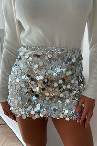 Fabio Silver Sequin Disc Mini Skirt
