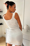 Mica White Ribbed Diamanté Dress