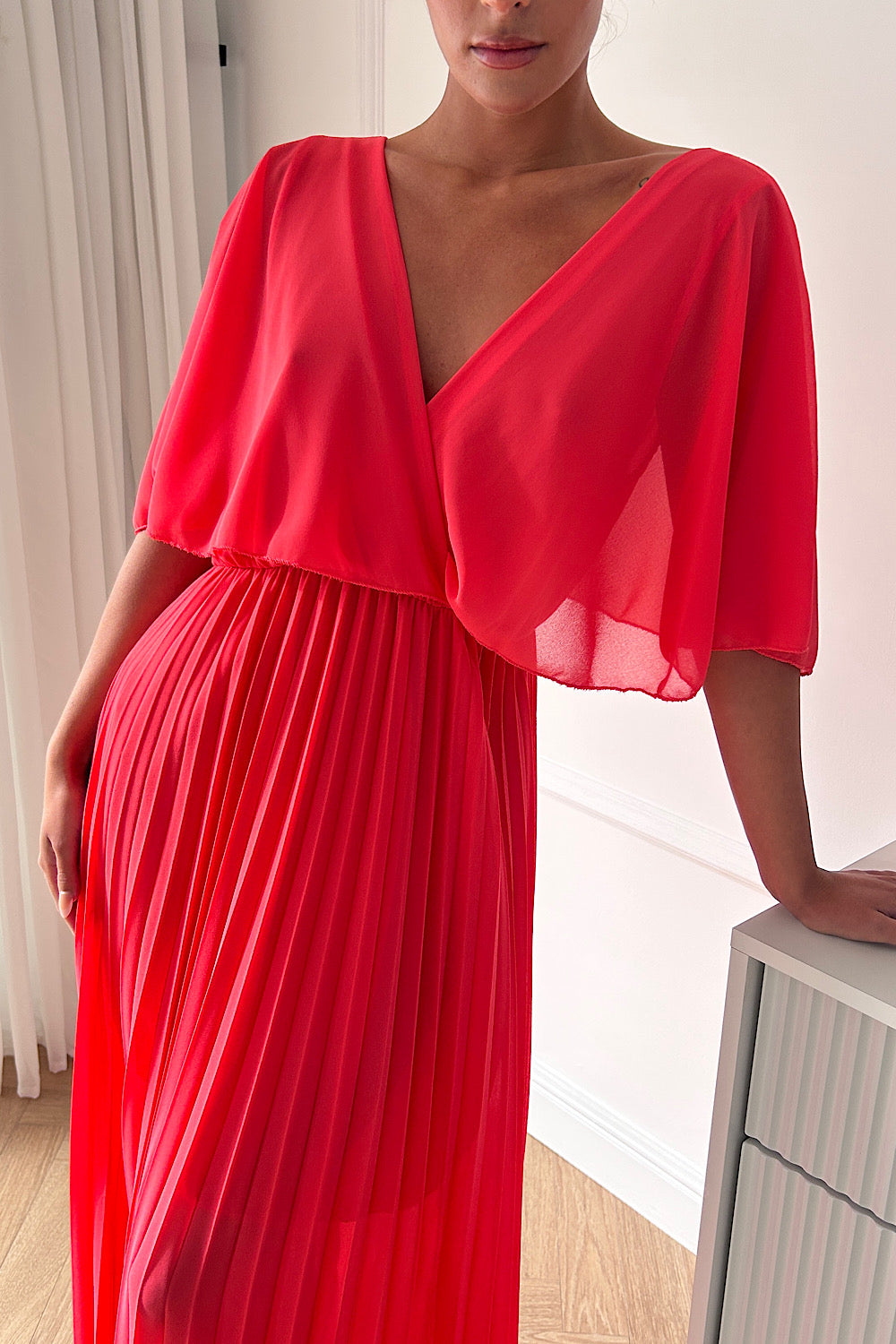 Tama Coral Cape Sleeve Maxi Dress