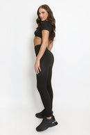 Pia Black Ribbed Gym Set