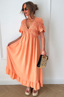 Elycia Peach Ruched Maxi Dress