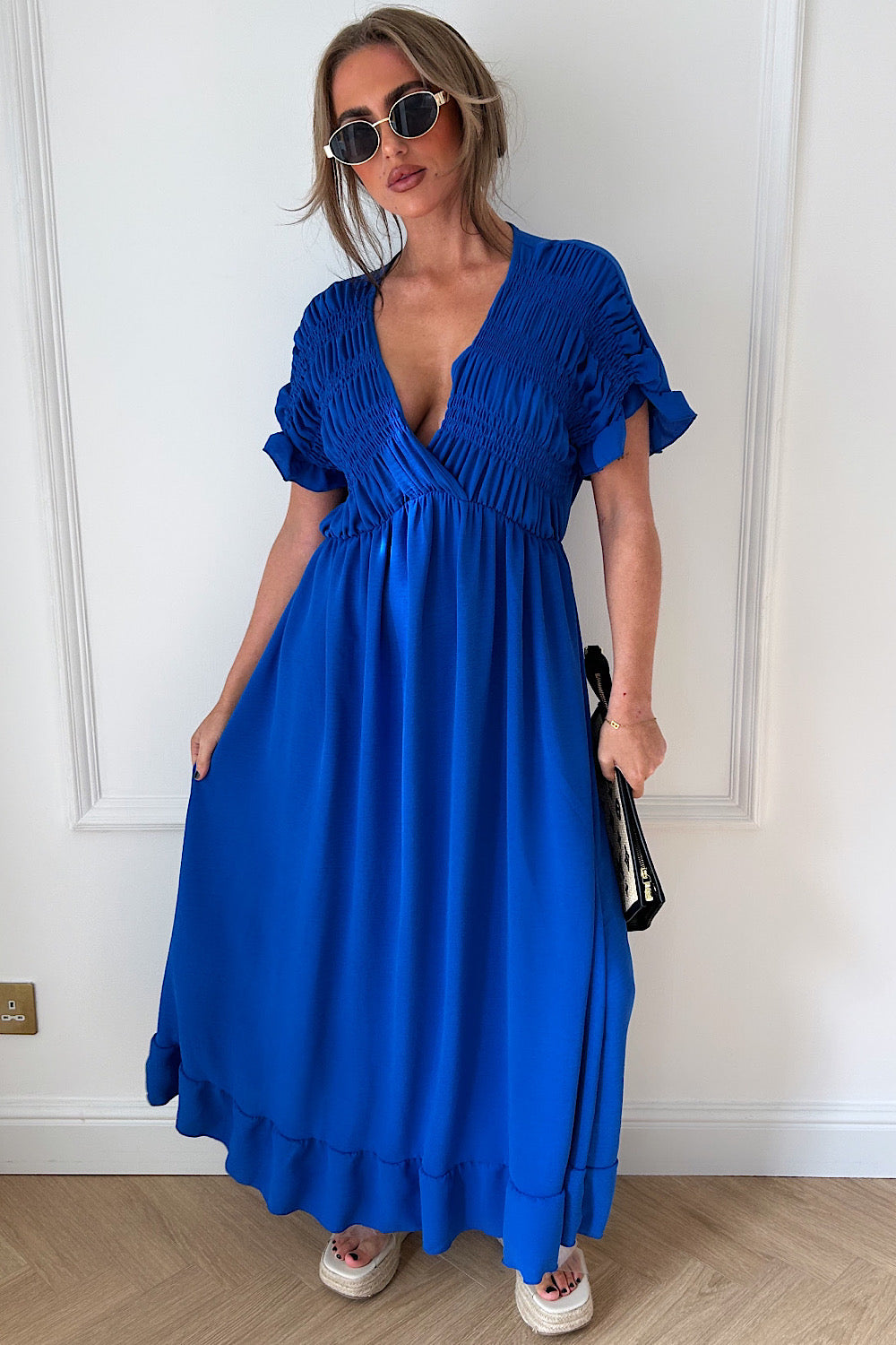 Elycia Royal Blue Ruched Maxi Dress