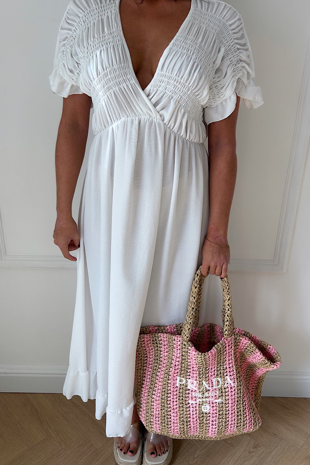 Elycia White Ruched Maxi Dress