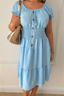 Raylee Blue Button Midi Dress
