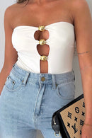 Tori Beige Button Strapless Swimsuit