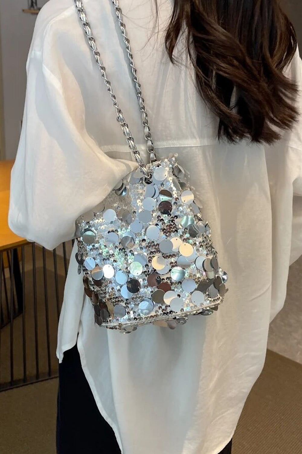 Allie Silver Sequin Disc Bag