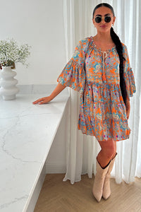 Naya Orange Boho Silk Mini Dress