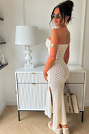 Tallulah Beige Crochet Strapless Maxi Dress