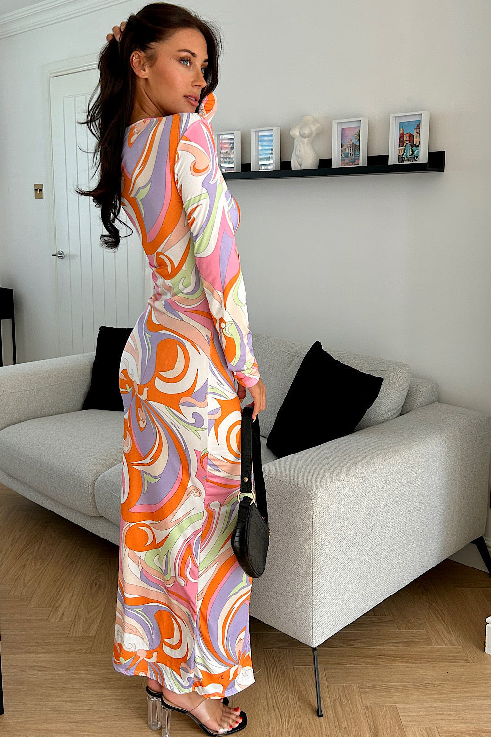 Raye Orange Twist Split Front Maxi Dress