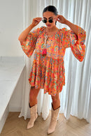 Naya Coral Boho Silk Mini Dress