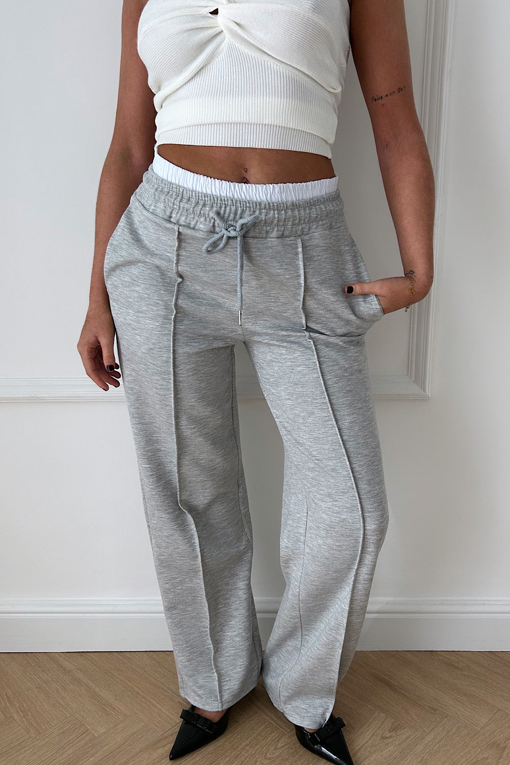 Grey Boxer Wide Leg Joggers