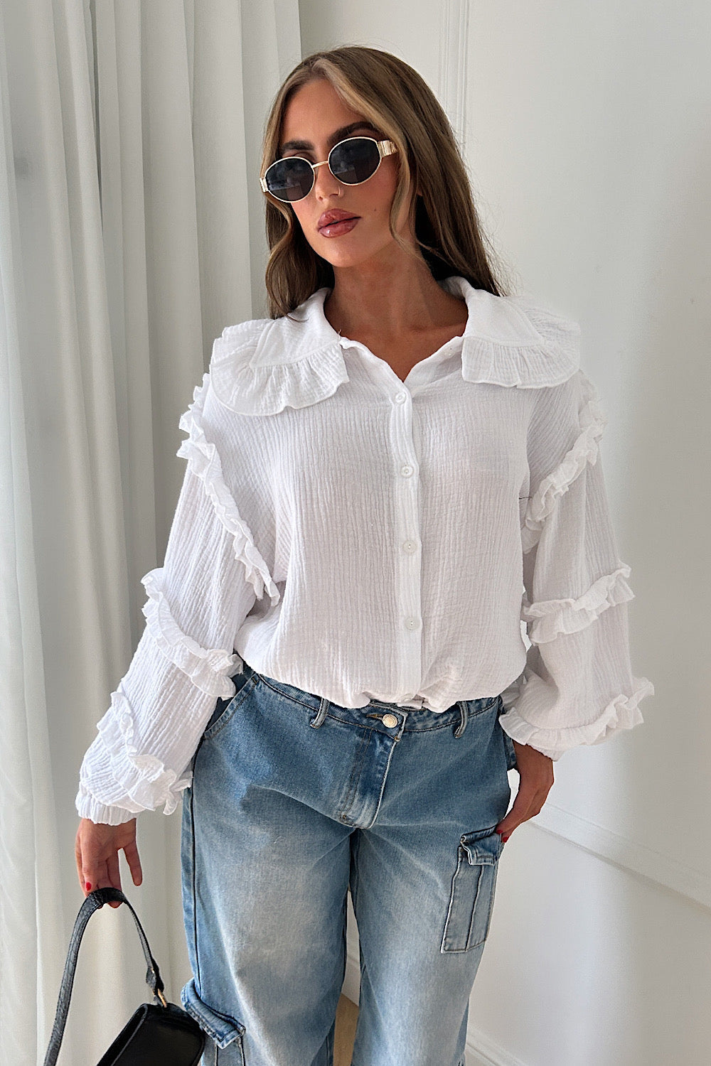 Positano White Frill Cheesecloth Shirt