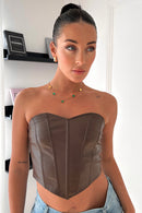 Laura Chocolate Brown Leather Corset Top