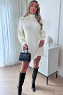 Sienna White Balloon Sleeve Jumper Dress