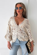 Naomi Beige Crochet Button Cardigan