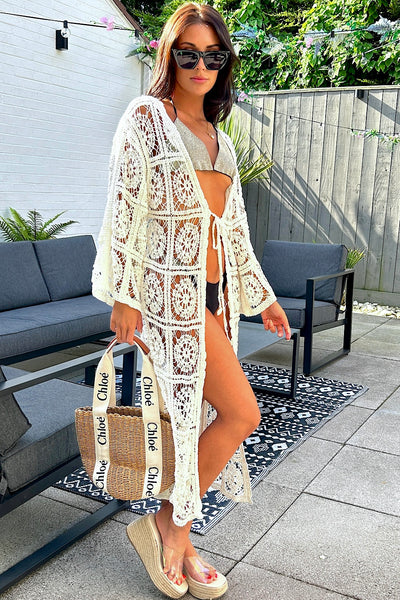 Bria White Crochet Kimono