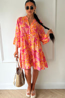 Zuri Pink Tropical Button Smock Dress