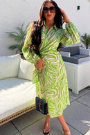 Green Zebra Print Wrap Maxi Dress