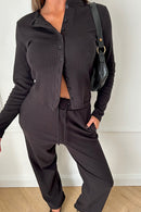 Tia Black Ribbed Button Trouser Co-ord