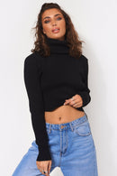 Black Crop Polo Neck Jumper