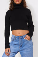 Black Crop Polo Neck Jumper