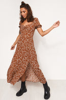 Renata Brown Floral Midi Dress