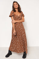 Renata Brown Floral Midi Dress
