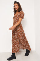 Renata Brown Floral Midi Dress