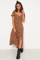 Renata Brown Floral Midi Dress