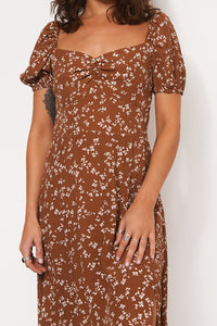 Renata Brown Floral Midi Dress