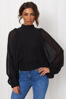Black Chiffon Angel Sleeve Blouse